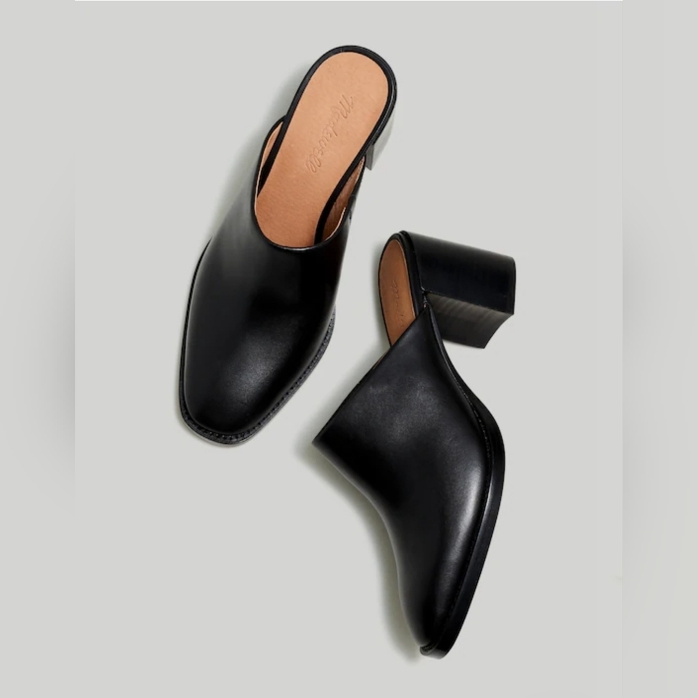Madewell Black Leather Slip-On Block Heel Mules